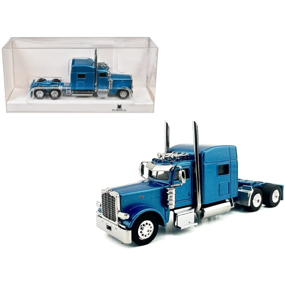 Peterbilt 389 Truck Tractor with Sleeper Cab Blue Metallic 1/87 (HO) Scale Plastic Model Car by HO Logistics