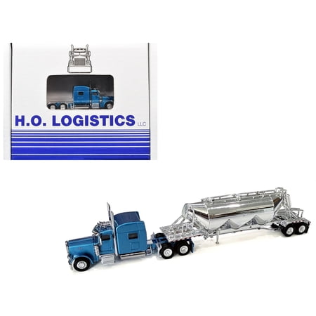 Peterbilt 389 Truck Tractor with Sleeper Cab Blue Metallic 1/87 (HO) Scale Plastic Model Car by HO Logistics