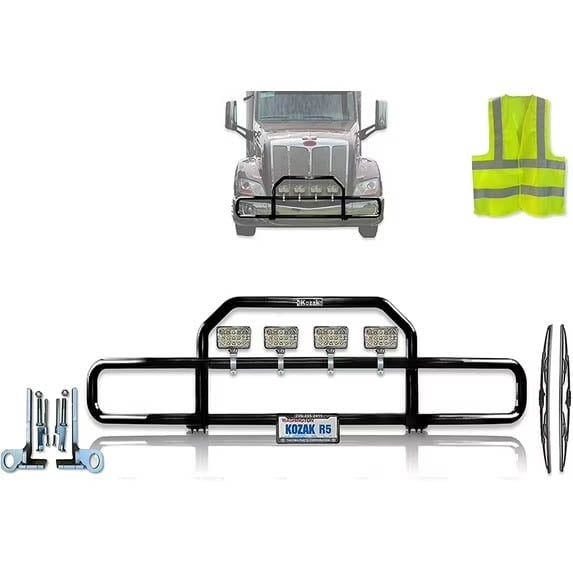 Compatible with 579 2013-202 Front Grille Deer Moose Brush Bumper Guard -  Black