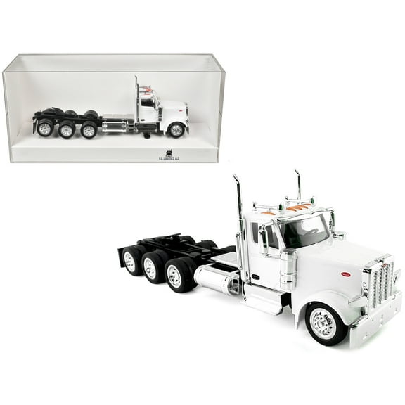 Peterbilt 589 3-Axel Day Cab White 1/87 (HO) Plastic Model Car by HO Logistics