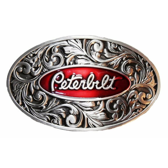 Peterbilt Logo Vintage Style Antique Pewter Finish Metal/Enamel Belt Buckle