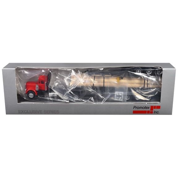 Peterbilt Super B Log Truck and Trailer Red with Log Accessories 1/87 (HO) Scale Plastic Model by Promotex