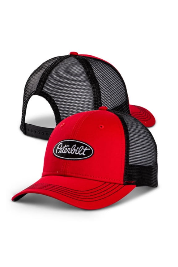 Peterbilt Trucks Motors Black & Red Brimstone Snapback Trucker Mesh Hat/Cap
