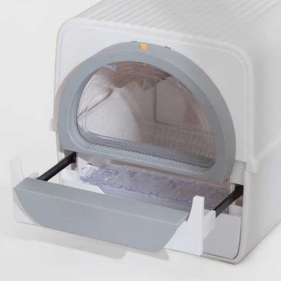 Peterest Mechanical Self-Cleaning Cat Litter Box with Waste Bin, White