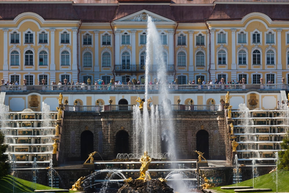 Peterhof Grand Palace and the Grand Cascade St Petersburg Russia Canvas Art - Panoramic Images (36 x 12)
