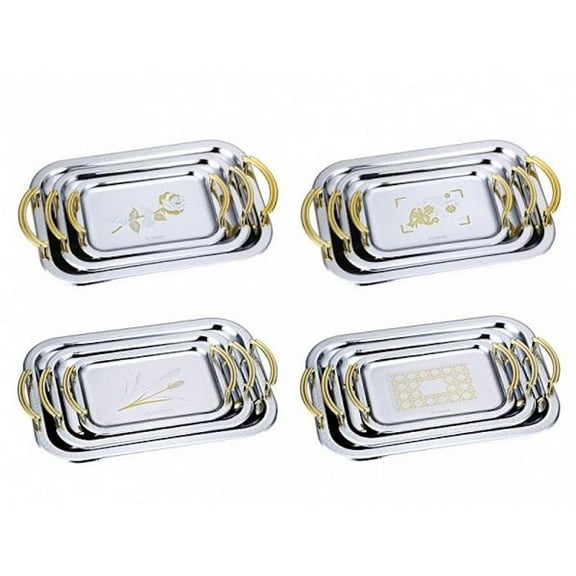 Peterhof Handled Serving Trays Rectangular Floral Stainless Steel 3-Count