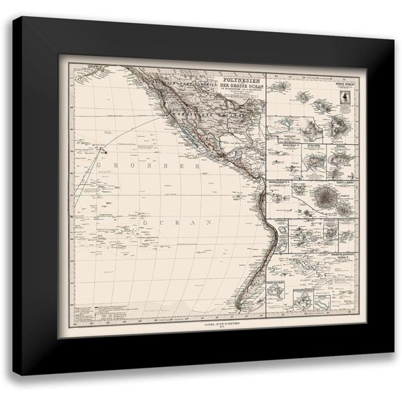 Petermann 13x12 Black Modern Framed Museum Art Print Titled - Pacific Polynesia Oceania - Petermann 1872