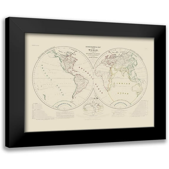 Petermann 18x14 Black Modern Framed Museum Art Print Titled - Hydrographical World - Petermann