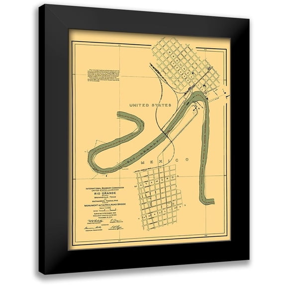 Peters 15x18 Black Modern Framed Museum Art Print Titled - Rio Grande Border Matamoros Mexico United States