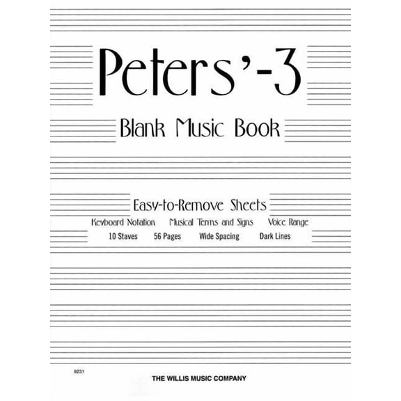 Peters' Blank Music Book (White) - 3 Blank Music Manuscript Paper for Composing, Songwriting, Arranging & Music Notation, (Paperback)