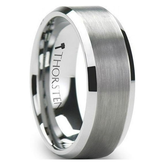 Petersburg Brushed Center White Tungsten Ring With Beveled Edges