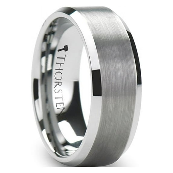 Petersburg Brushed Center White Tungsten Ring With Beveled Edges