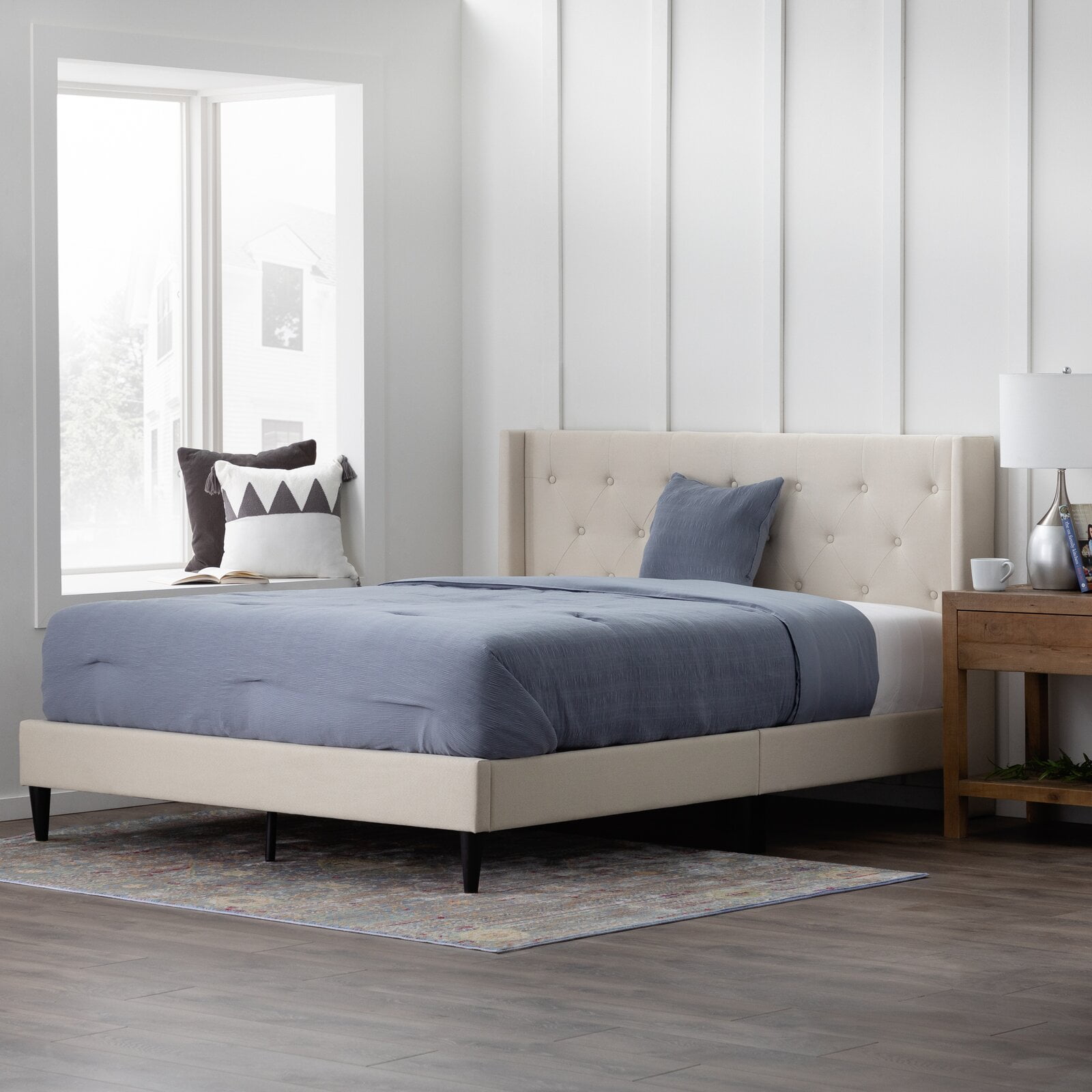 Petersen Tufted Upholstered Low Profile Platform Bed Compatible