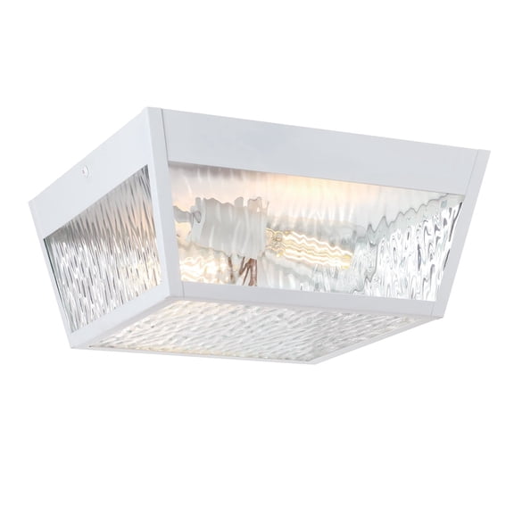 Peterson 12-Inch Outdoor Surface Mount Ceiling Fixture, Matte White Finish with Clear Water Glass