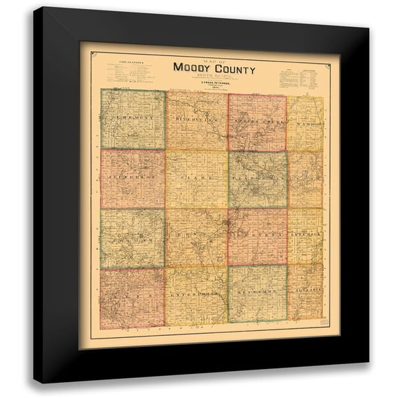 Peterson 12x14 Black Modern Framed Museum Art Print Titled - Moody County South Dakota - Peterson 1896