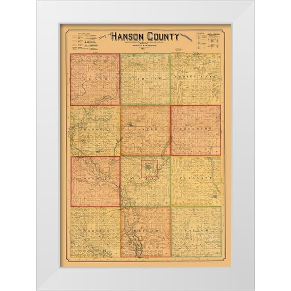 Peterson 18x24 White Modern Wood Framed Museum Art Print Titled - Hanson County South Dakota - Peterson 1893