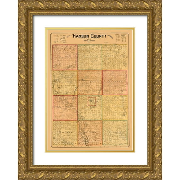 Peterson 24x32 Gold Ornate Wood Framed with Double Matting Museum Art Print Titled - Hanson County South Dakota - Peterson 1893
