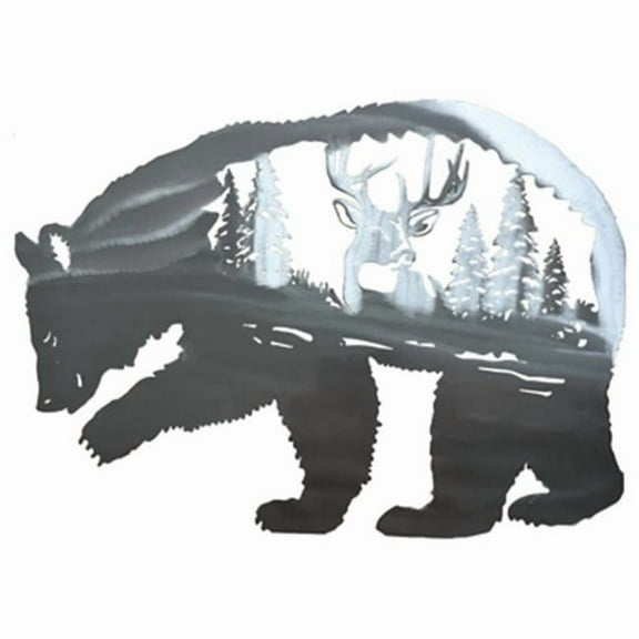 Peterson Artwares PH1702S Bear and Stag Metal Wall Art, Silver