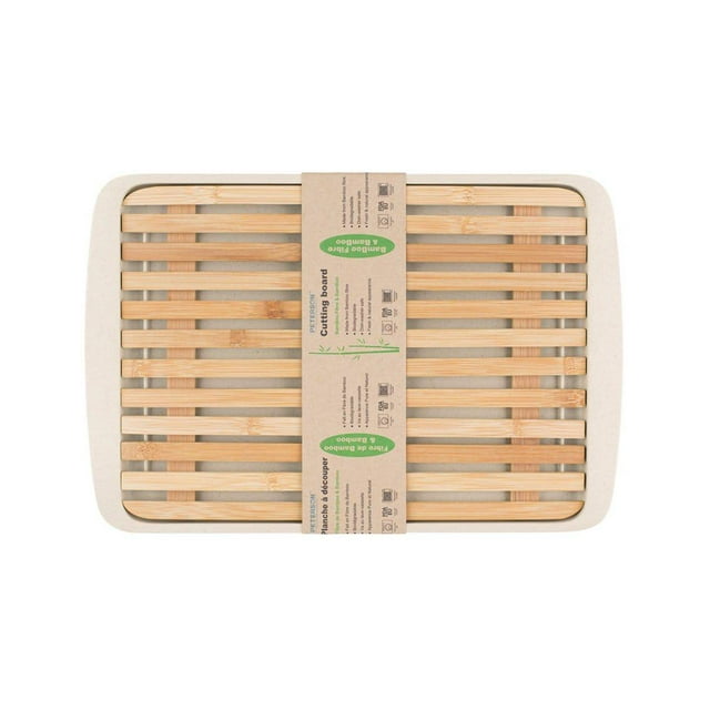 Peterson Housewares BF0277002WH1 Cutting Board with Bamboo Fiber Tray, Large, White