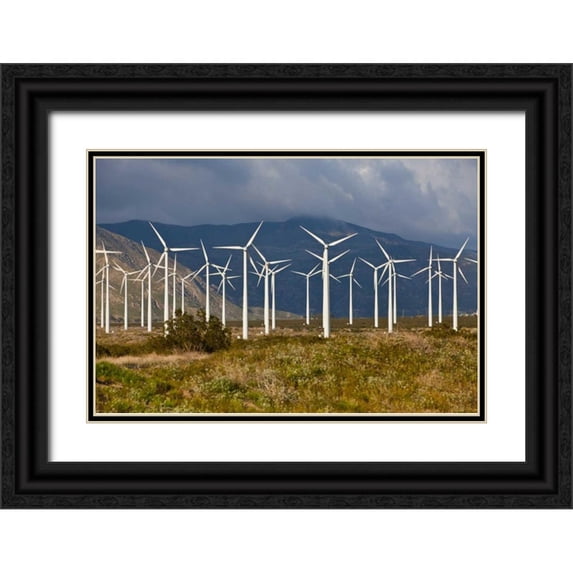 Peterson, Lee 14x11 Black Ornate Wood Framed with Double Matting Museum Art Print Titled - Windmills I