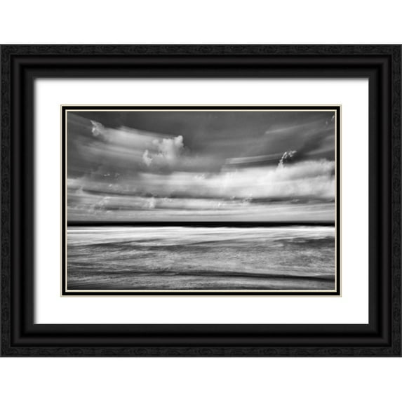 Peterson, Lee 18x13 Black Ornate Wood Framed with Double Matting Museum Art Print Titled - Beach in Motion BW