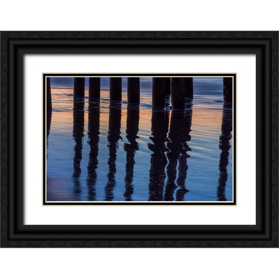 Peterson, Lee 32x23 Black Ornate Wood Framed with Double Matting Museum Art Print Titled - Ventura Pier Reflections I