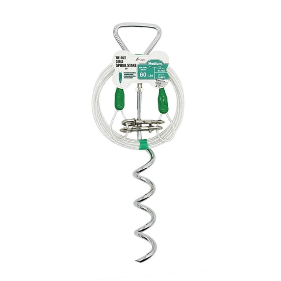 Petest 16 Inch Spiral Stake with 15ft Reflective Tie-out Cable for Medium Dogs Up To 60 Pounds