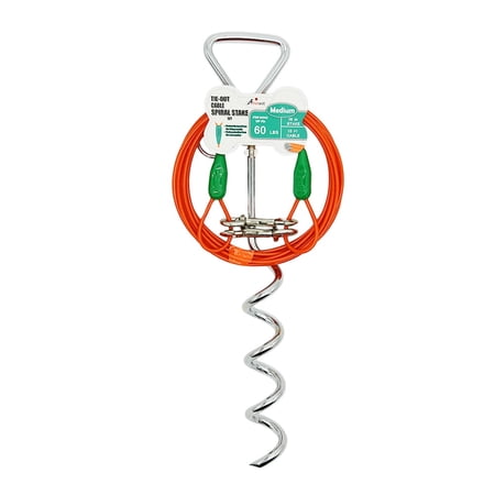 Petest 16 Inch Spiral Stake with 15ft Tie-out Cable for Medium Dogs Up To 60 Pounds
