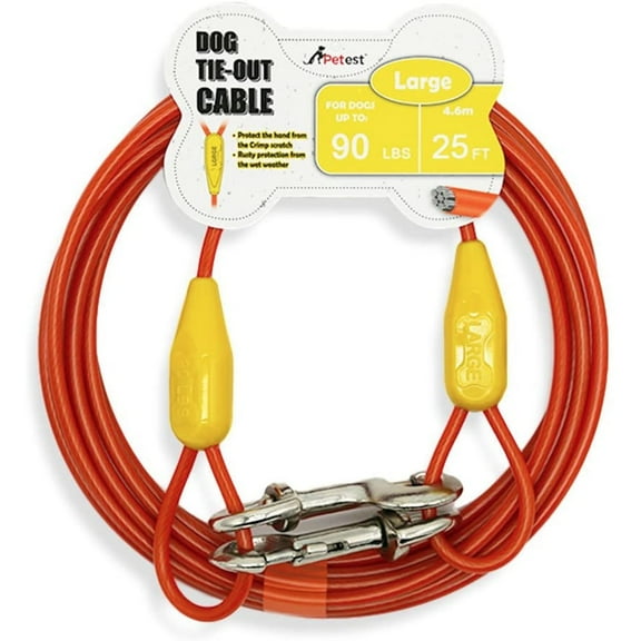 Petest 25ft Tie-out Cable with Crimp Cover for Large Dogs Up To 90 Pounds
