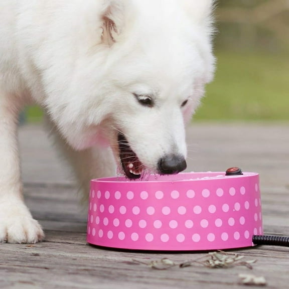 Petfactors Heated Pet Bowl, Outdoor Pet Thermal Water Bowl, Dog Cat Heated Water Bowl with 69 Inch Chew Resistant Cord and Waterproof ON/Off Switch(PolkaDots)