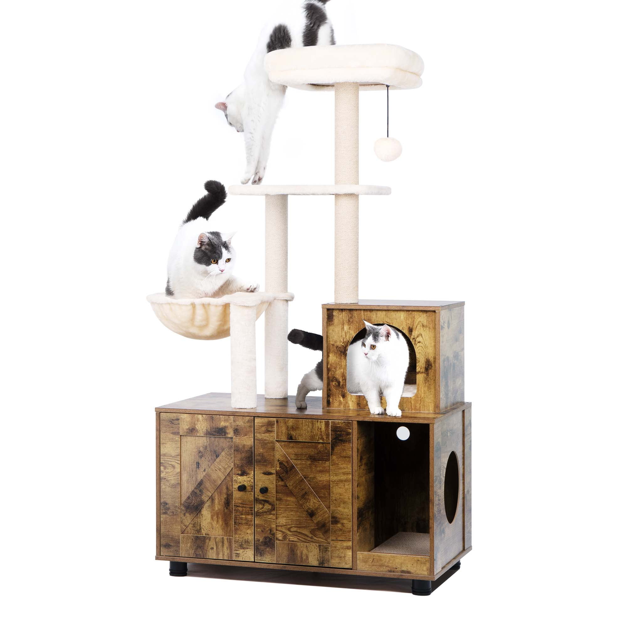 Petfamily 58" 5Tier Cat Tree, Cat Litter Box Enclosure, Cat Scratching