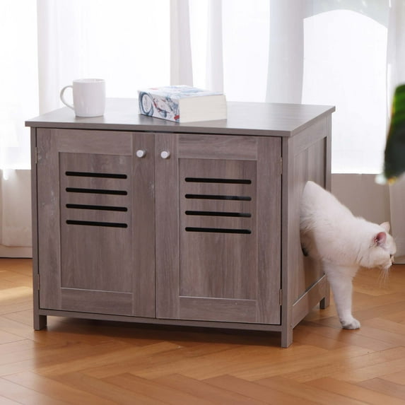 Petfamily Cat Litter Box Enclosure, Litter Box Furniture, Antique Grey, Size 27.6x20.27x21.65"