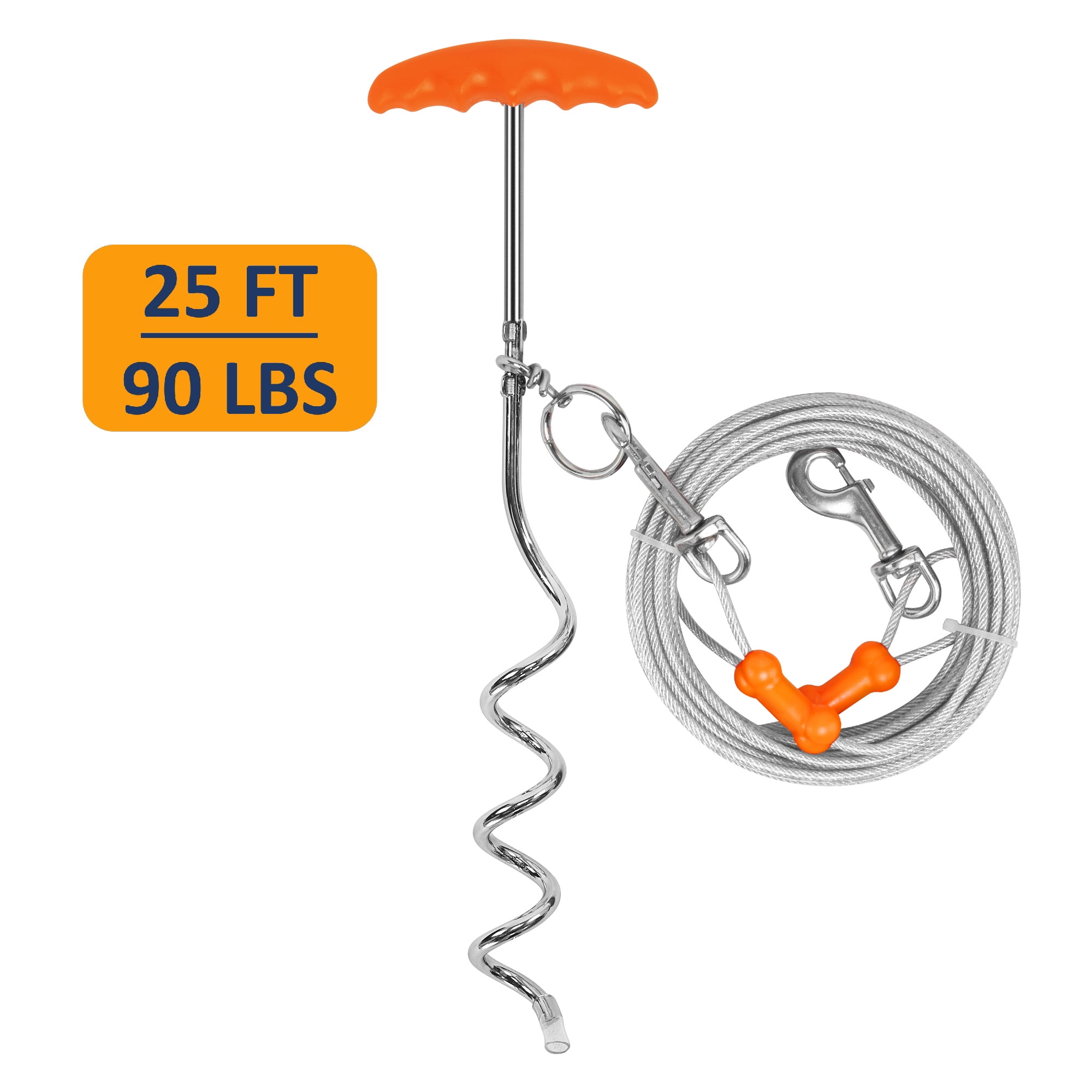 Petfamily Dog Stake and TieOut Cable, Medium, Silver, 25FT / 90LBS