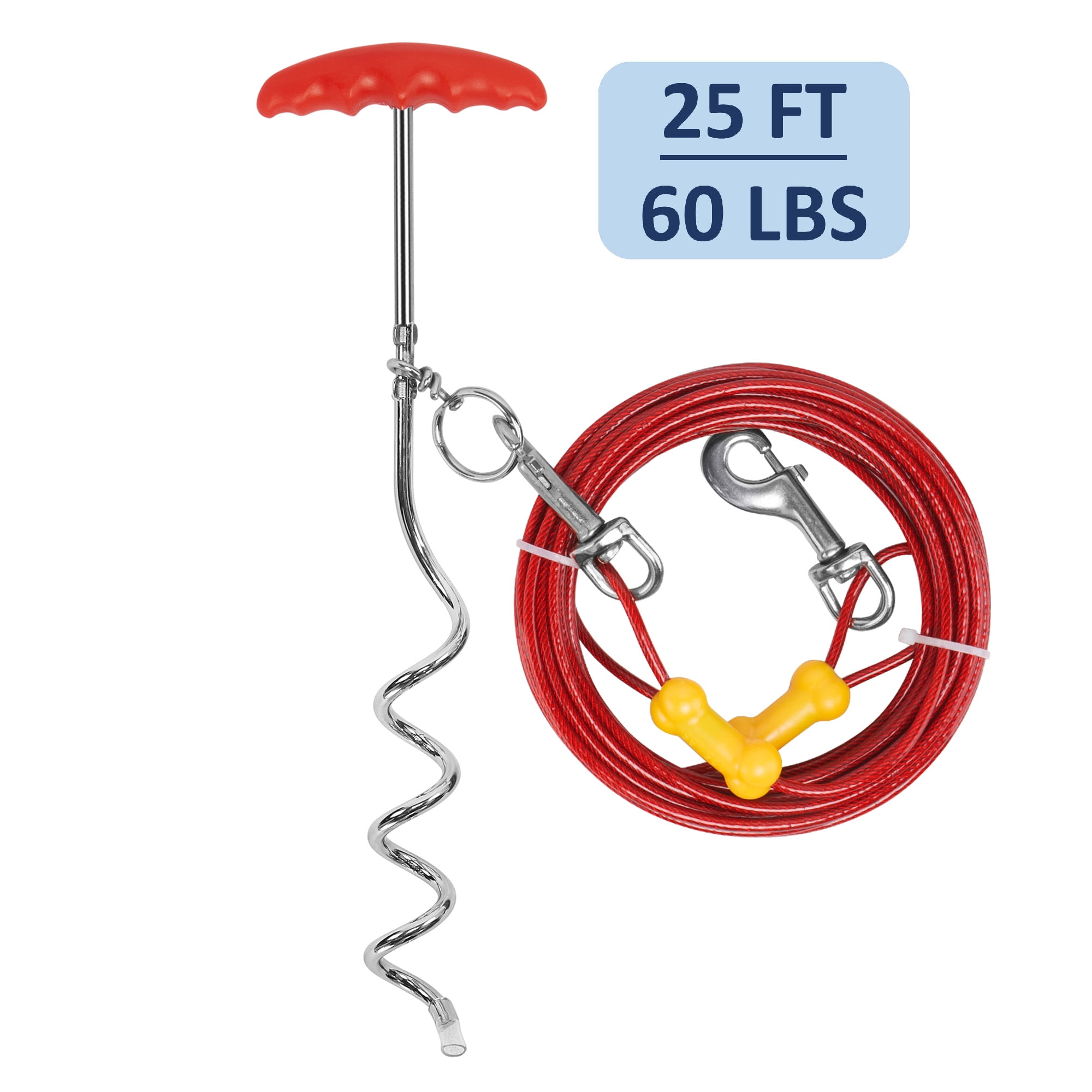 Petfamily Dog Stake and Tie Out Cable Small to Medium Dogs Red