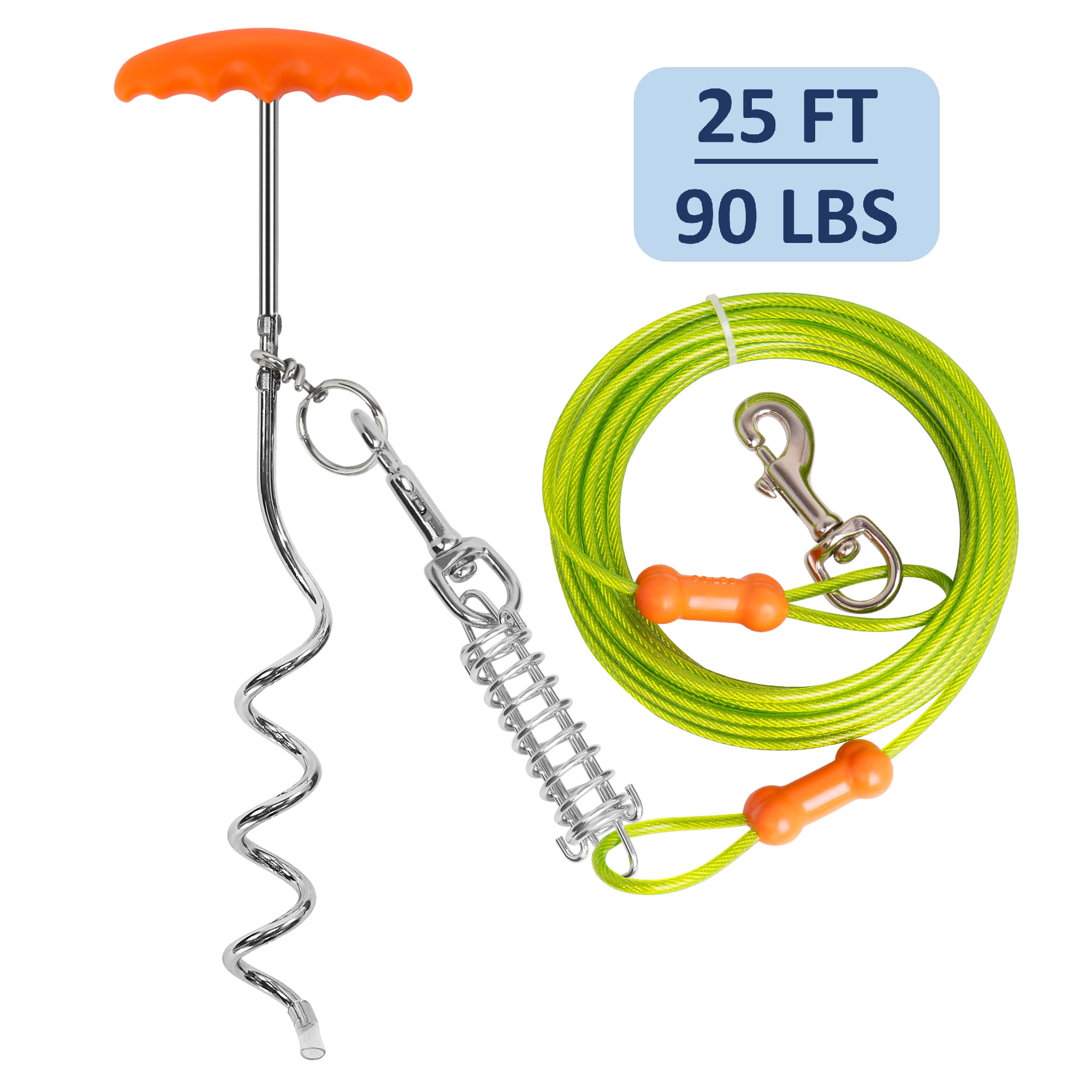 Petfamily Dog Stake and Tie Out Cable with Buffer Spring for Medium to