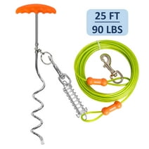 Petfamily Dog Stake and Tie Out Cable with Buffer Spring for Medium to Large Dogs, Green, 25FT 90LBS