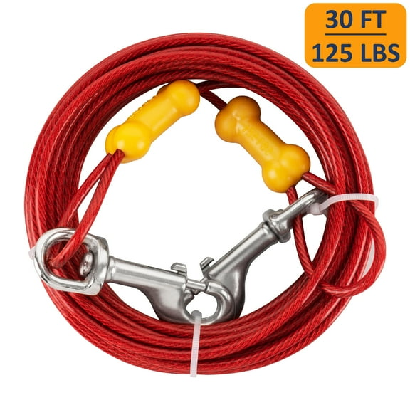 Petfamily Dog Tie Out Cable, Medium to Large Dog, Red, 30FT / 125LBS