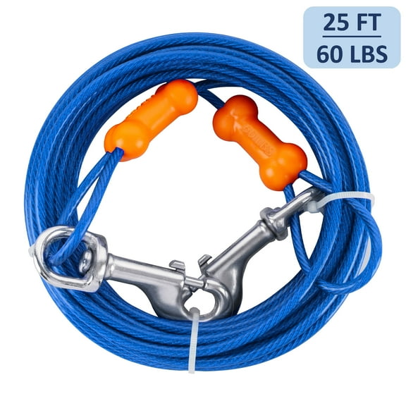 Petfamily Dog Tie Out Cable, Small to Medium Dog, Blue, 25FT / 60 LBS