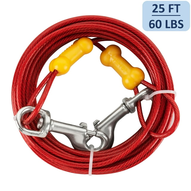 Petfamily Long Lead Dog Tie Out Cable, Small to Medium Dogs, Red, 25FT