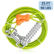 Petfamily Dog Tie Out Cable with Buffer Spring for Medium to Large Dogs, Green, 25FT 90LBS