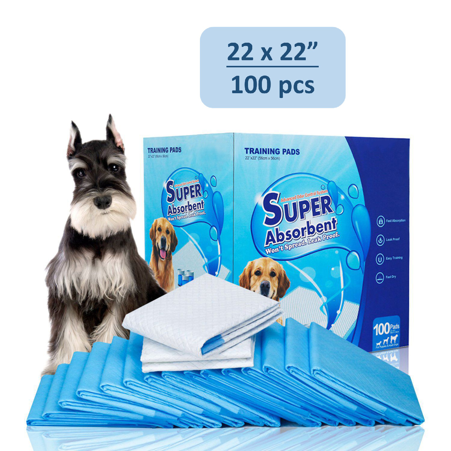 Petfamily Dog Training Pads, Puppy Pads, Super Absorbent, 22 in x 22 in, 100 Count - image 1 of 8