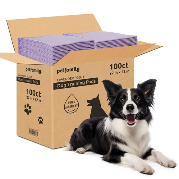Petfamily Dog Training Pads, Puppy Pads, Super Absorbent, Lavender Scent, 22" x 22", 100 Count