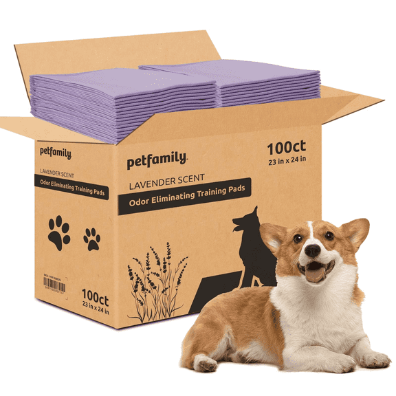 Petfamily Dog Training Pads, Puppy Pads, Super Absorbent, Lavender Scent, 23 in x 24 in, 100 Count