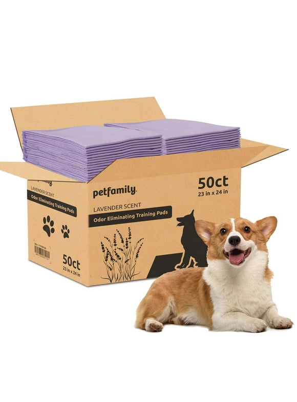 Petfamily Dog Training Pads, Puppy Pads, Super Absorbent, Lavender Scent, 23 in x 24 in, 50 Count