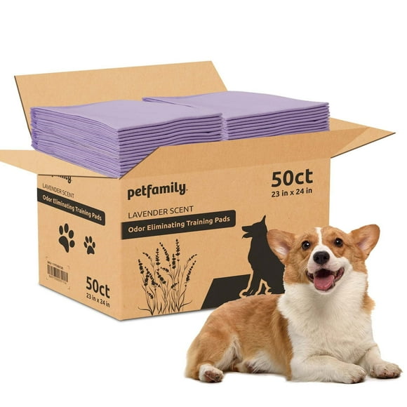 Petfamily Dog Training Pads, Puppy Pads, Super Absorbent, Lavender Scent, 23 in x 24 in, 50 Count