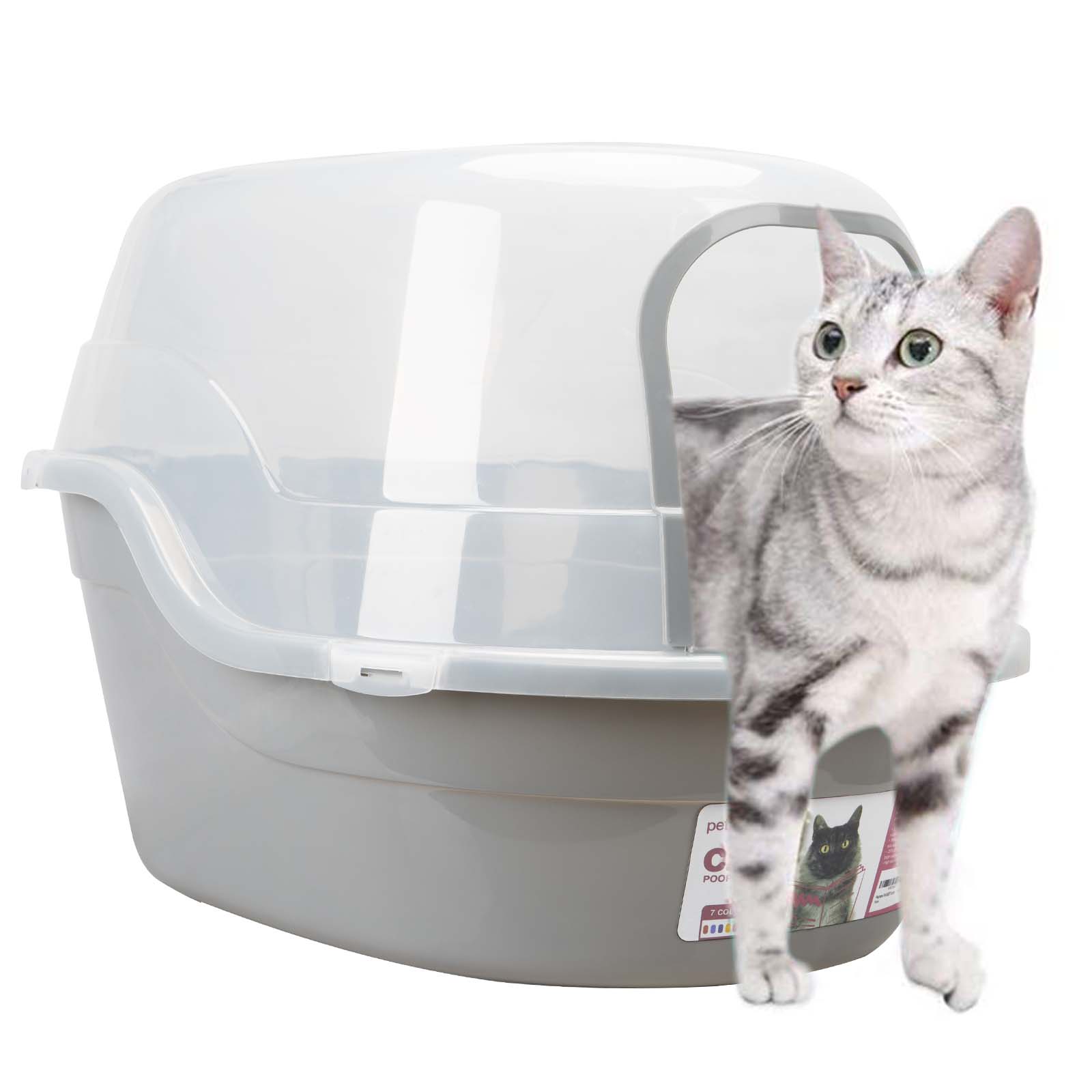 IRIS USA, Large SplitHood Litter Box with Scoop and Grate, Blue