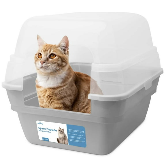 Petfamily Extra Large Cat Litter Box, Color Grey, Jumbo Hooded, 21.50 x 17.90 x 17.25 in