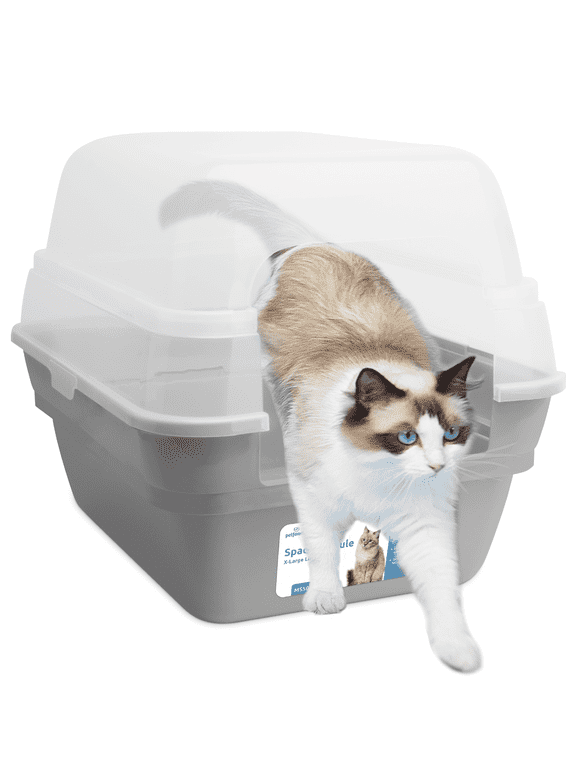 Petfamily Extra Large Cat Litter Box, Color Grey, Jumbo Hooded, 21.60 x 17.80 x 17.30 in