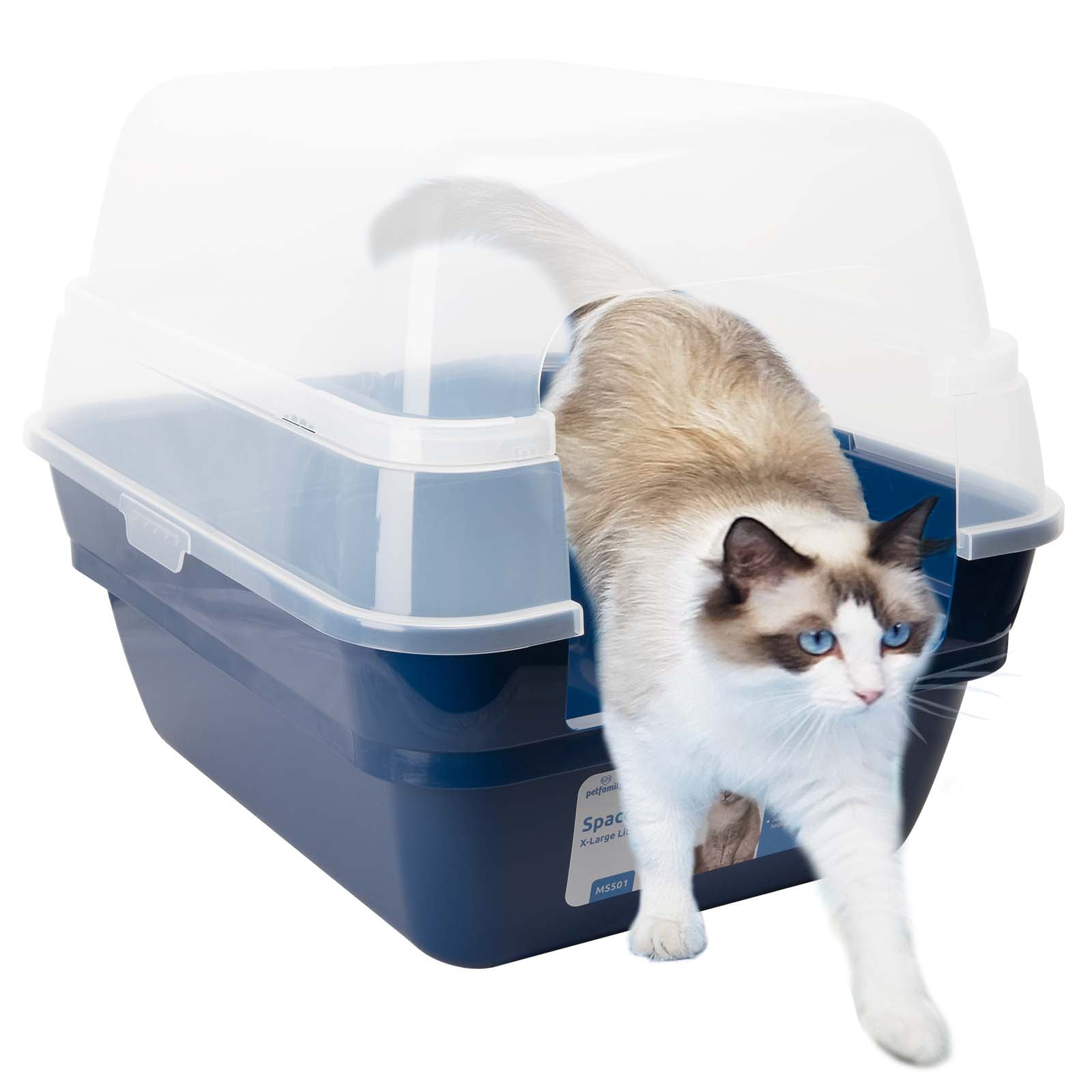 Petfamily Extra Large Cat Litter Box, Color Navy Blue, Jumbo Hooded, 21