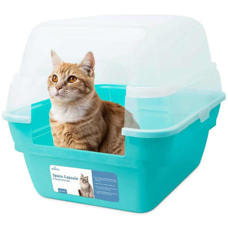 Petfamily Space Capsule XL Cat Litter Box Teal Jumbo Hooded 21.50 x 17.90 x 17.25 in Walmart